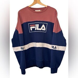 FILA color block crew neck sweatshirt, front and sleeve logo. Men’s XL